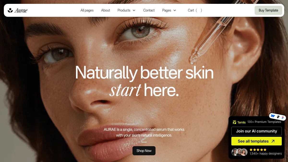 Screenshot of the Aurae theme homepage