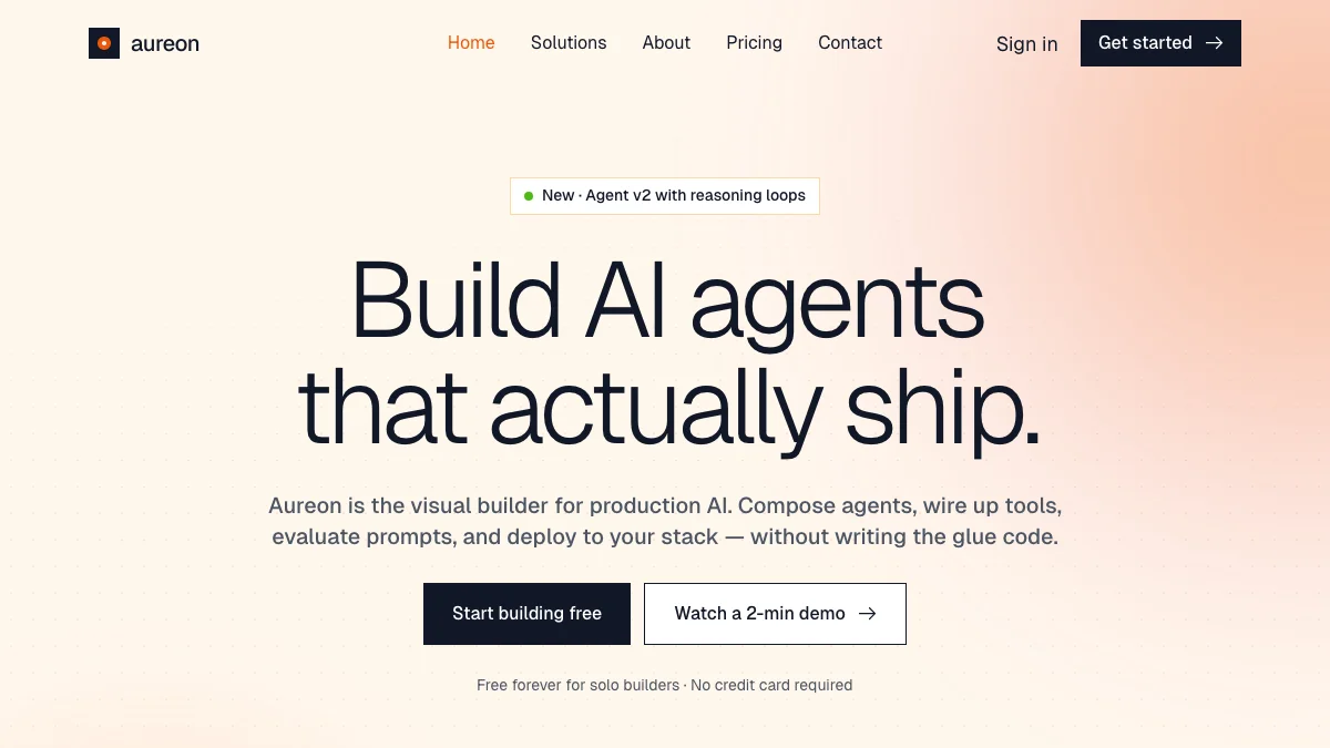 Screenshot of the Aureon theme homepage