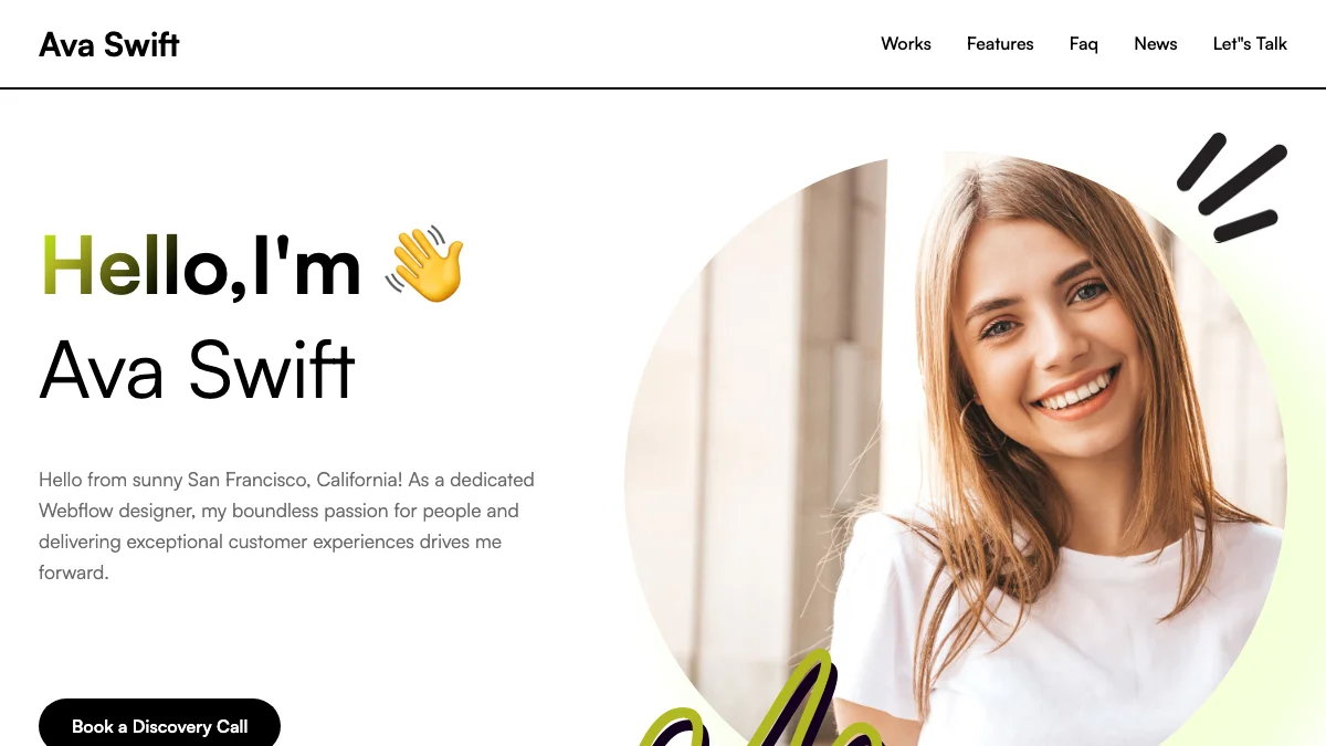 Screenshot of the Ava Swift theme homepage