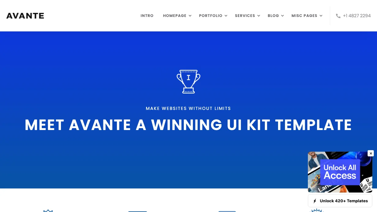 Screenshot of the Avante theme homepage