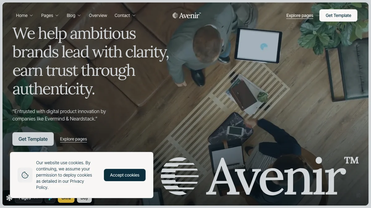 Screenshot of the Avenir theme homepage