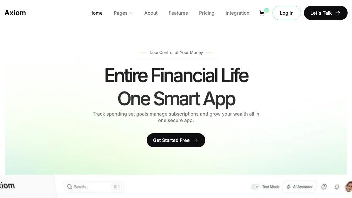 Screenshot of the Axiom X theme homepage