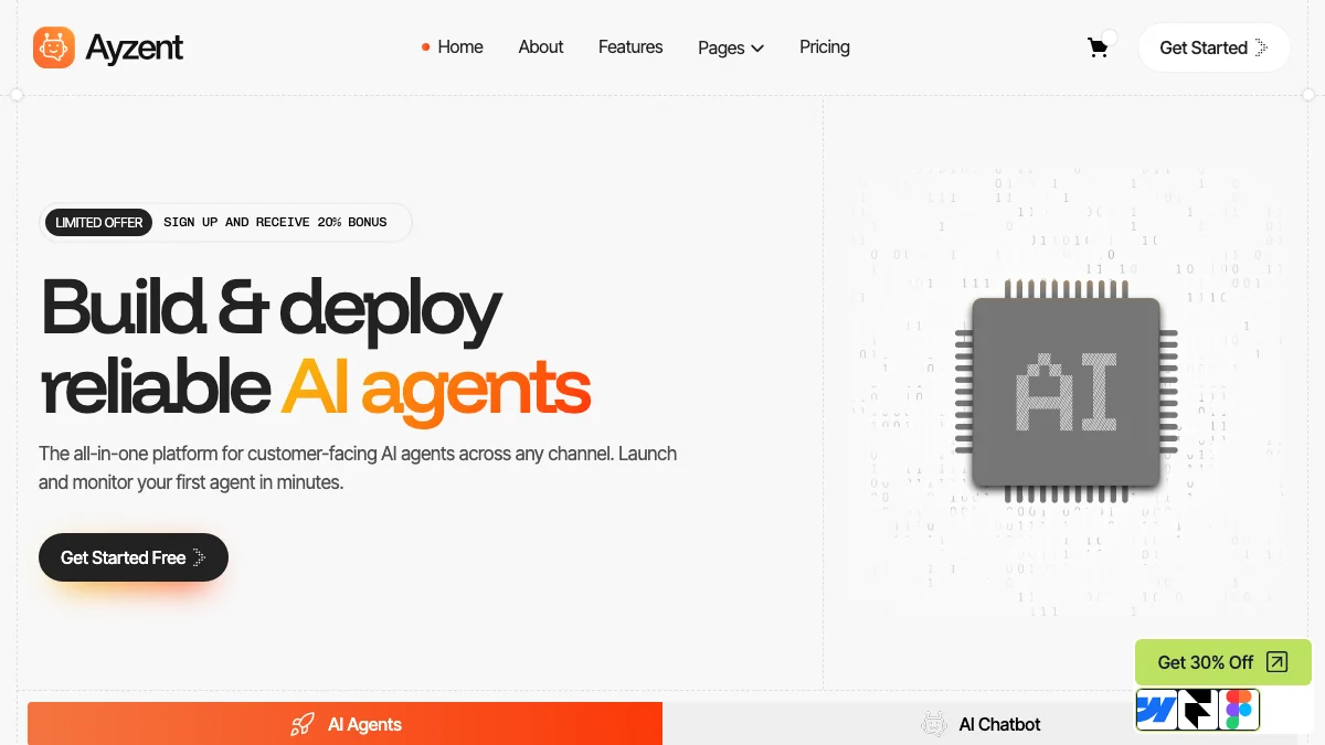 Screenshot of the Ayzent theme homepage