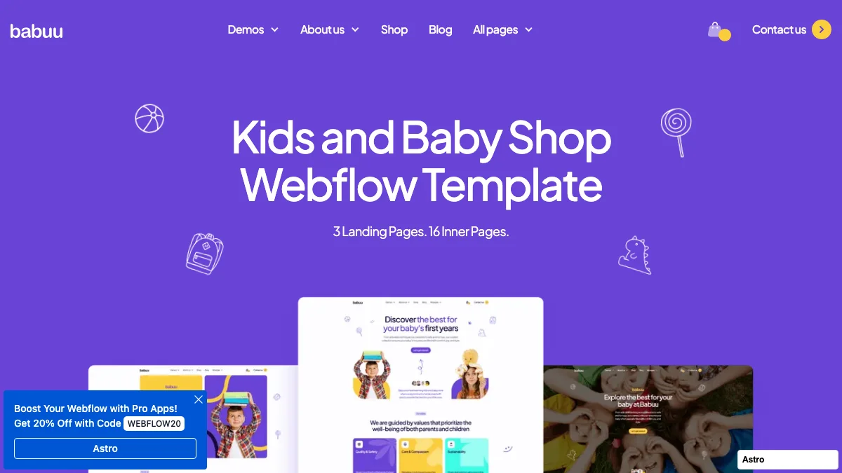 Screenshot of the Babuu theme homepage