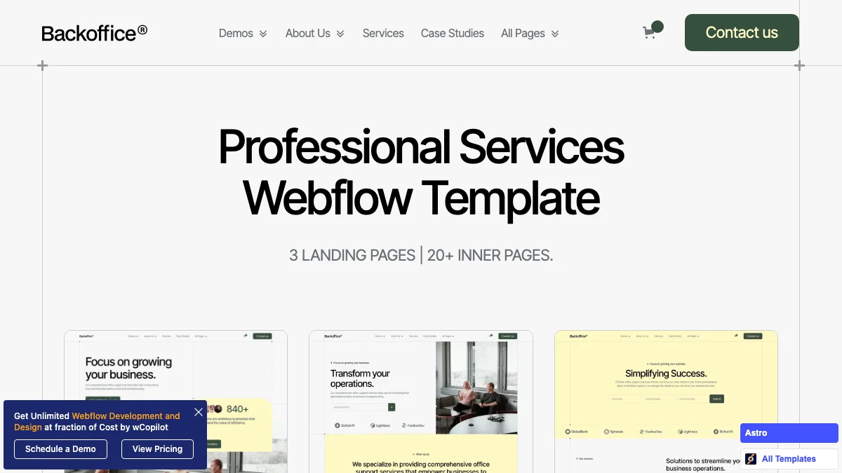Screenshot of the Backoffice W theme homepage