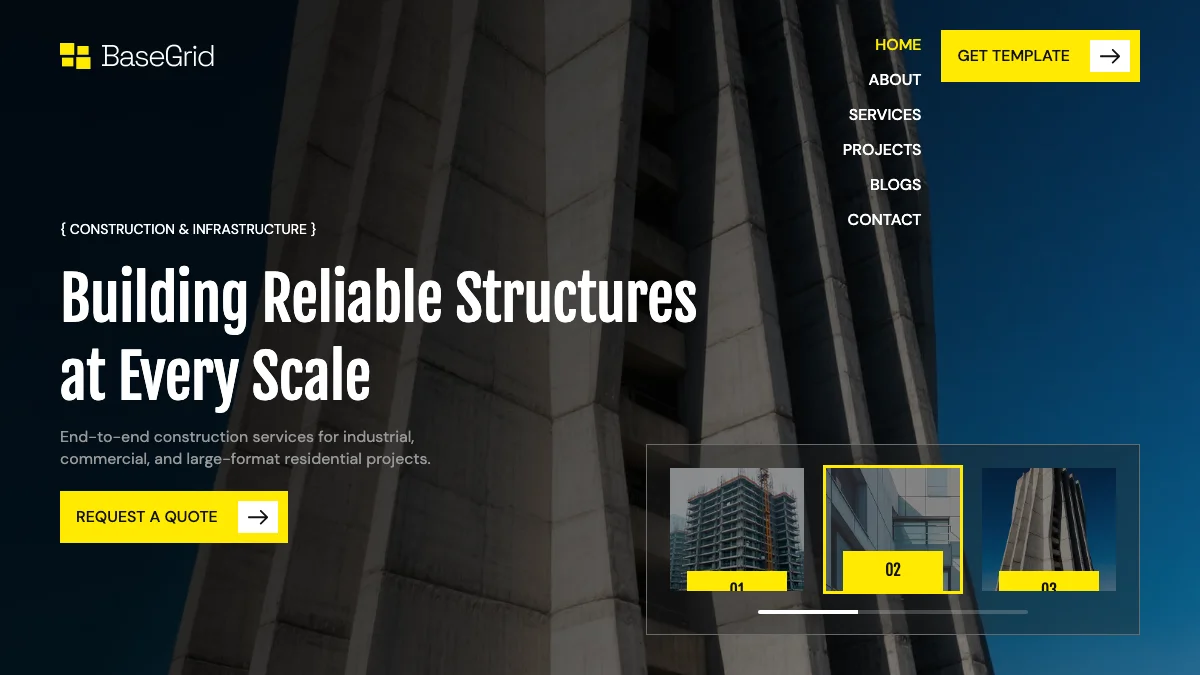 Screenshot of the Basegrid theme homepage