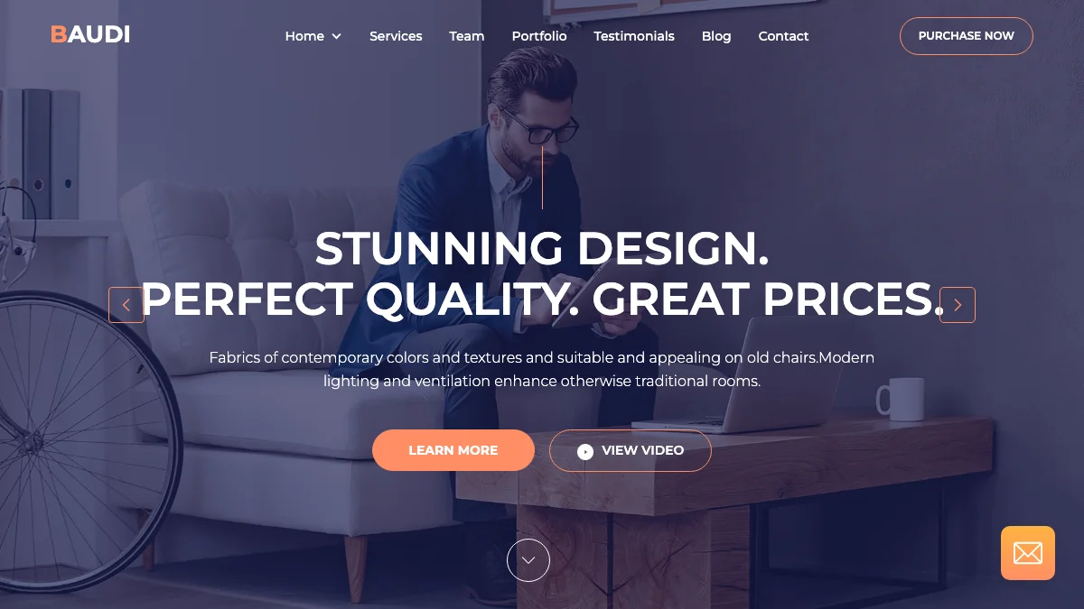 Screenshot of the Baudi theme homepage