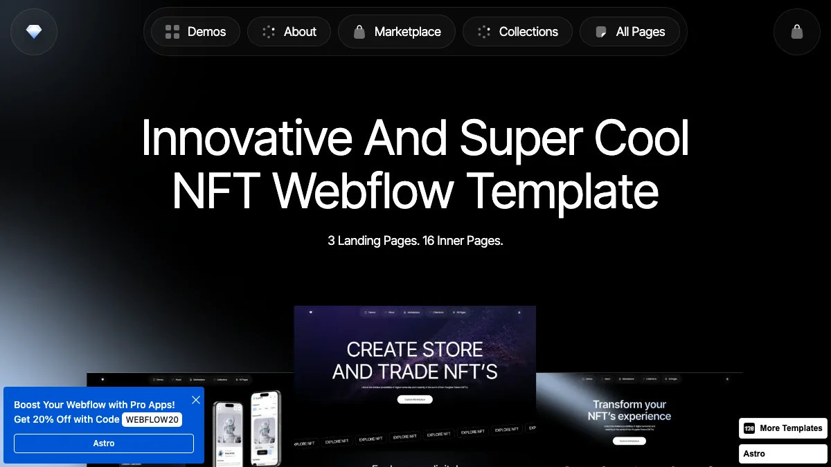 Screenshot of the Be NFT 128 theme homepage