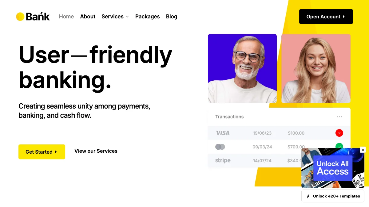 Screenshot of the Beńk theme homepage