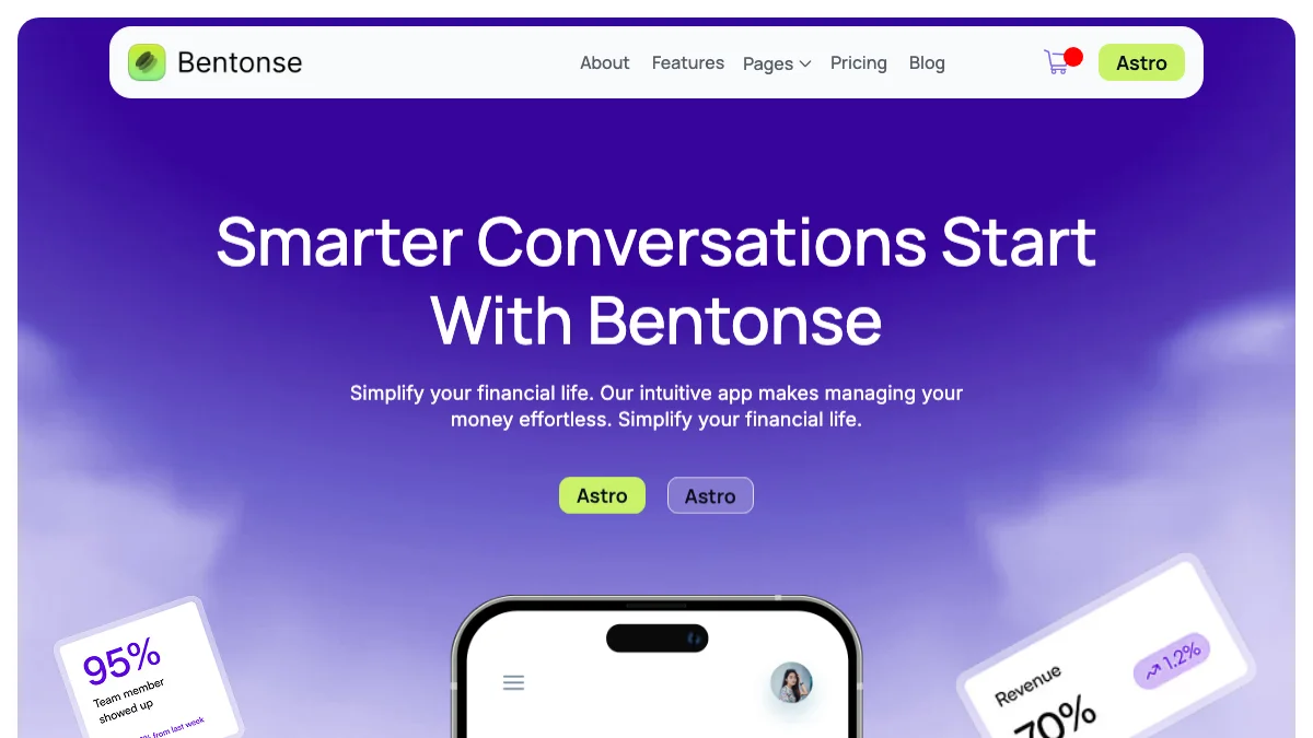 Screenshot of the Bentonse theme homepage