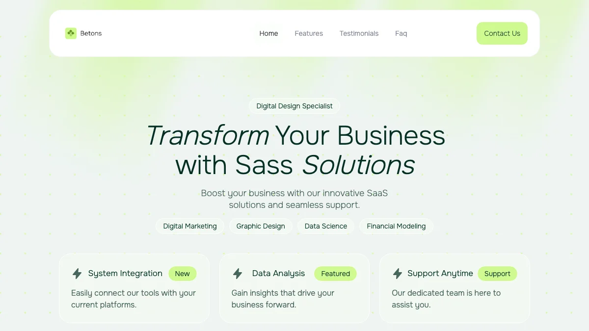 Screenshot of the Betons theme homepage