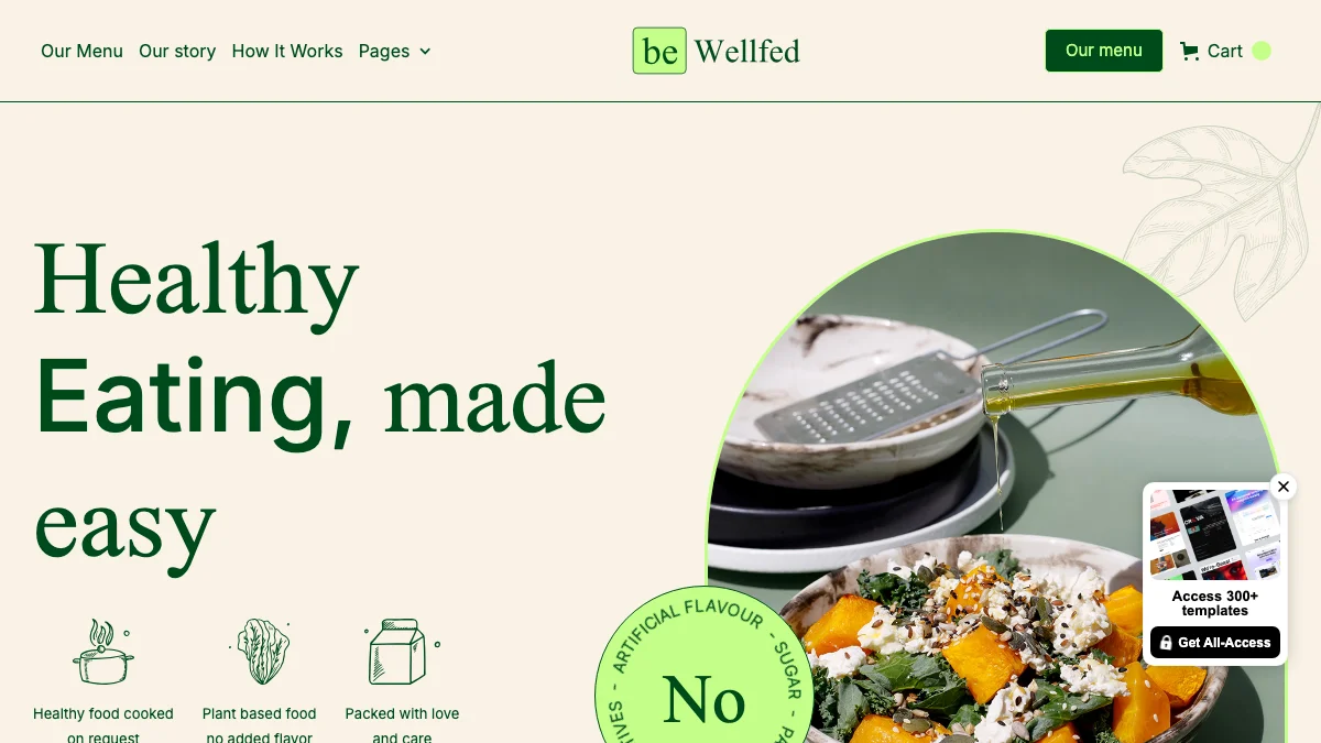 Screenshot of the beWellfed theme homepage