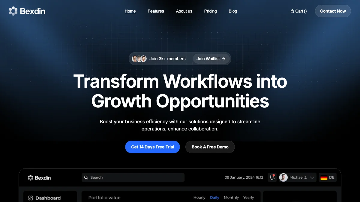 Screenshot of the Bexdin theme homepage