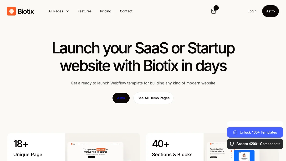 Screenshot of the Biotix theme homepage