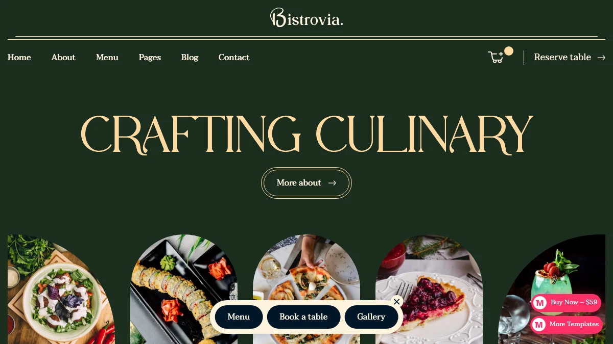 Screenshot of the Bistrovia theme homepage