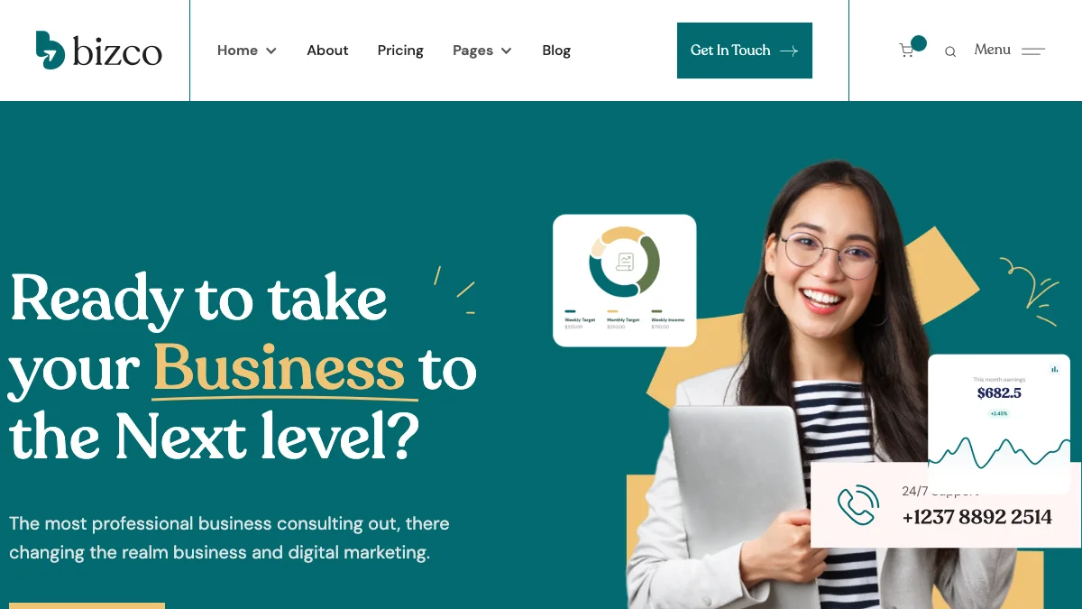 Screenshot of the Bizco theme homepage