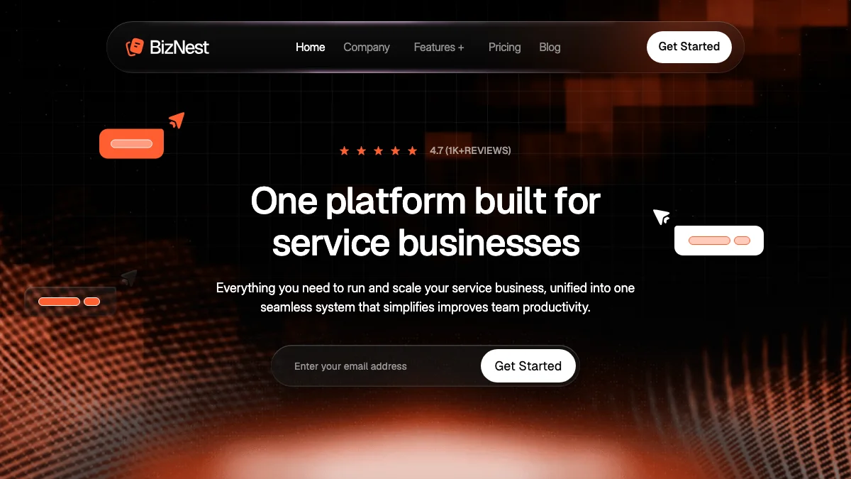 Screenshot of the Biznest theme homepage