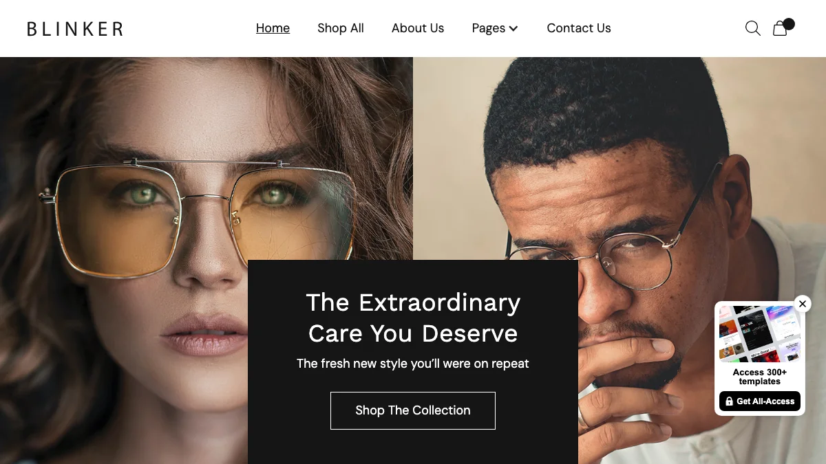 Screenshot of the Blinker theme homepage