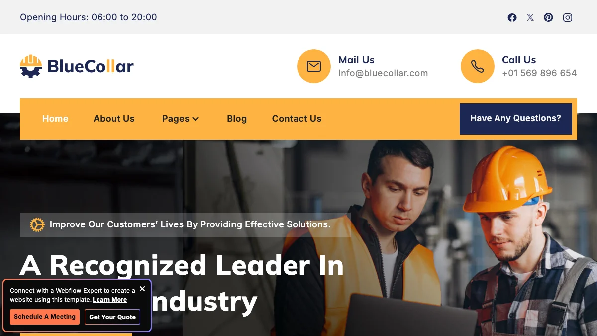 Screenshot of the BlueCollar theme homepage
