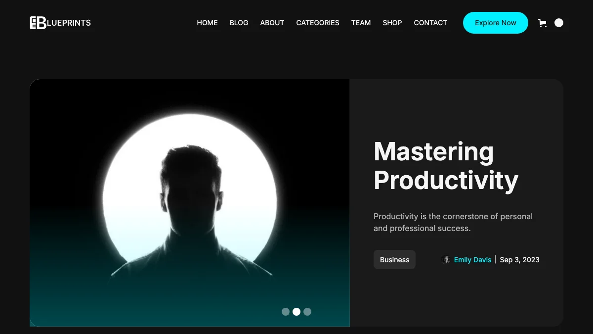 Screenshot of the Blueprints theme homepage
