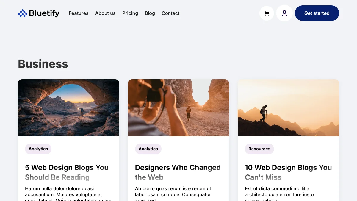 Screenshot of the Bluetify theme homepage