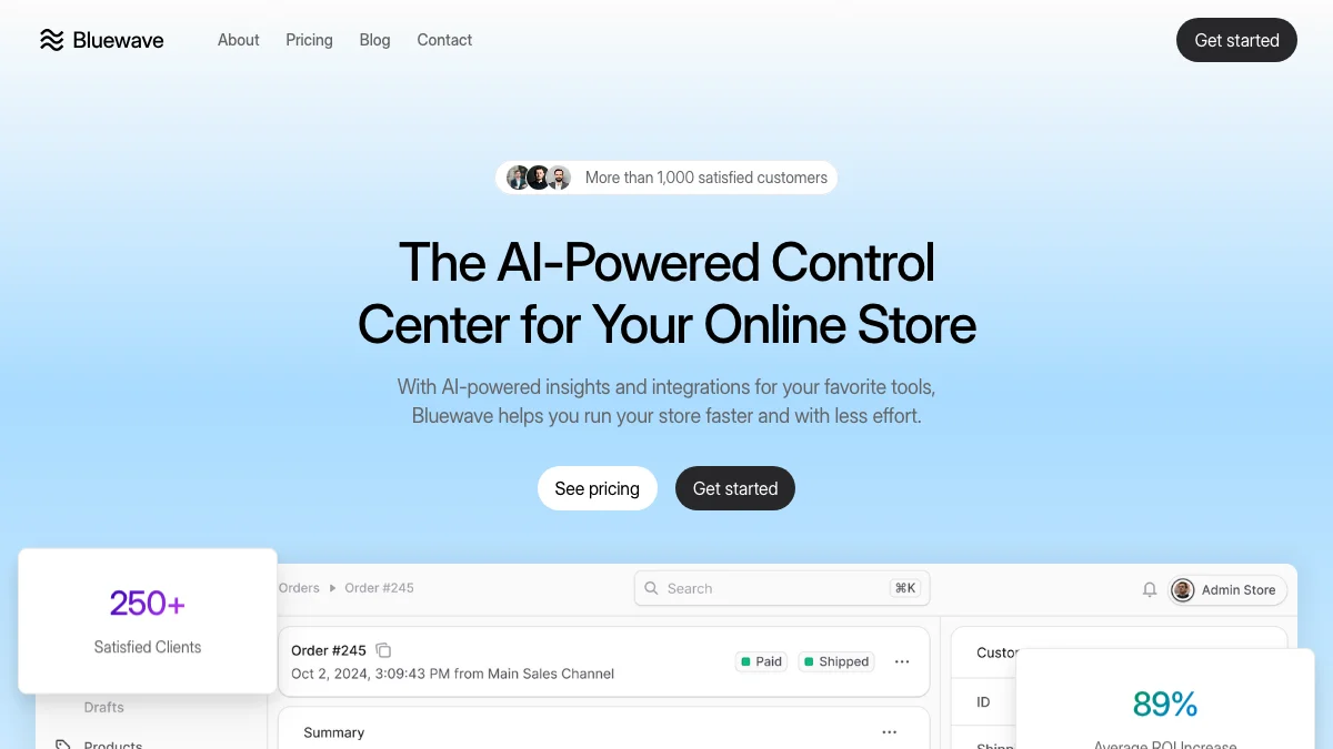 Screenshot of the Bluewave theme homepage