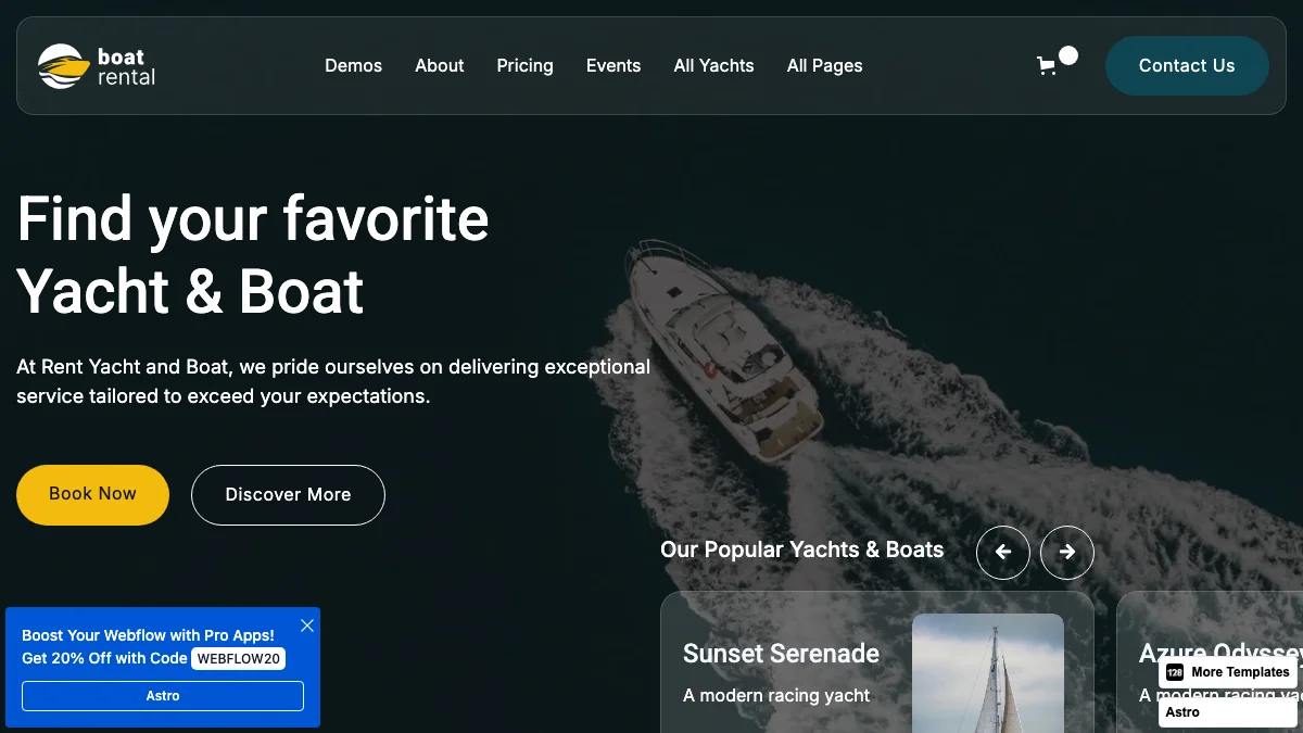 Screenshot of the Boat Rental 128 theme homepage