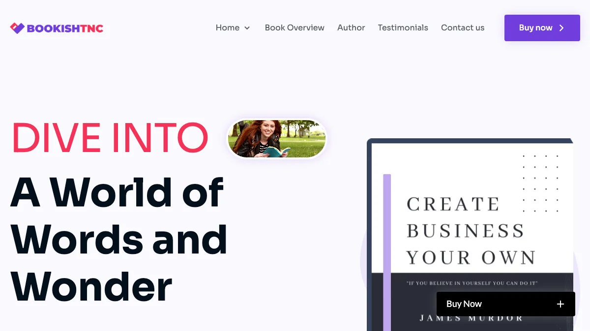 Screenshot of the Bookish TNC theme homepage