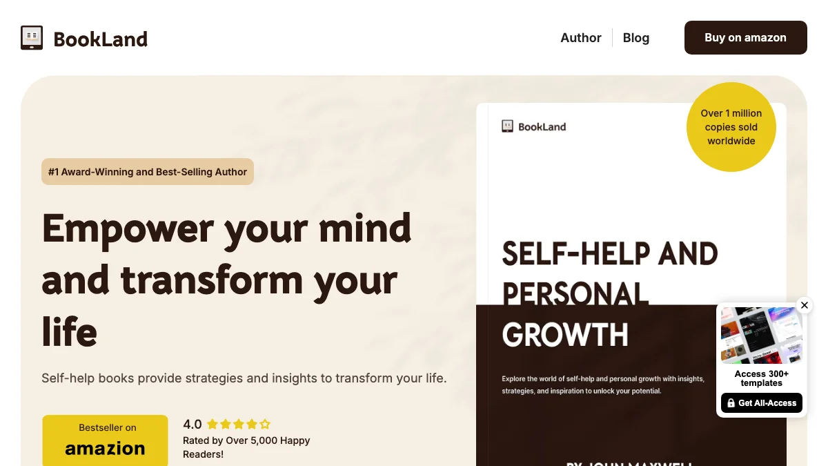 Screenshot of the Bookland theme homepage