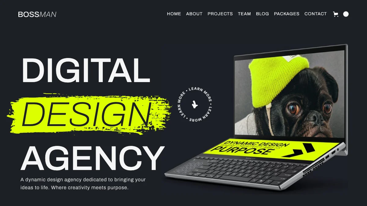 Screenshot of the Bossman theme homepage