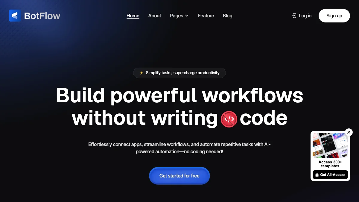 Screenshot of the BotFlow theme homepage