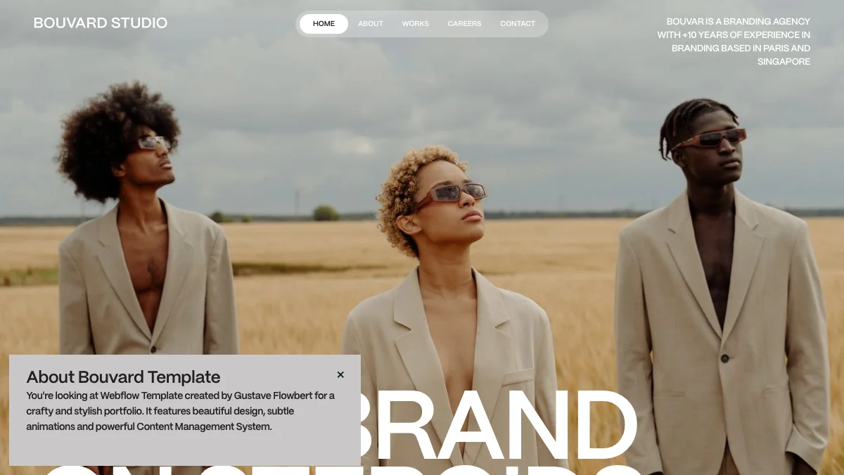 Screenshot of the Bouvard theme homepage