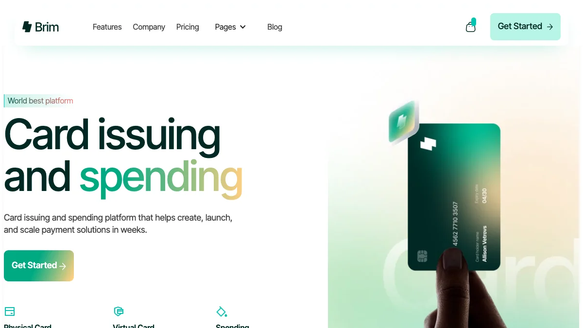 Screenshot of the Brim theme homepage