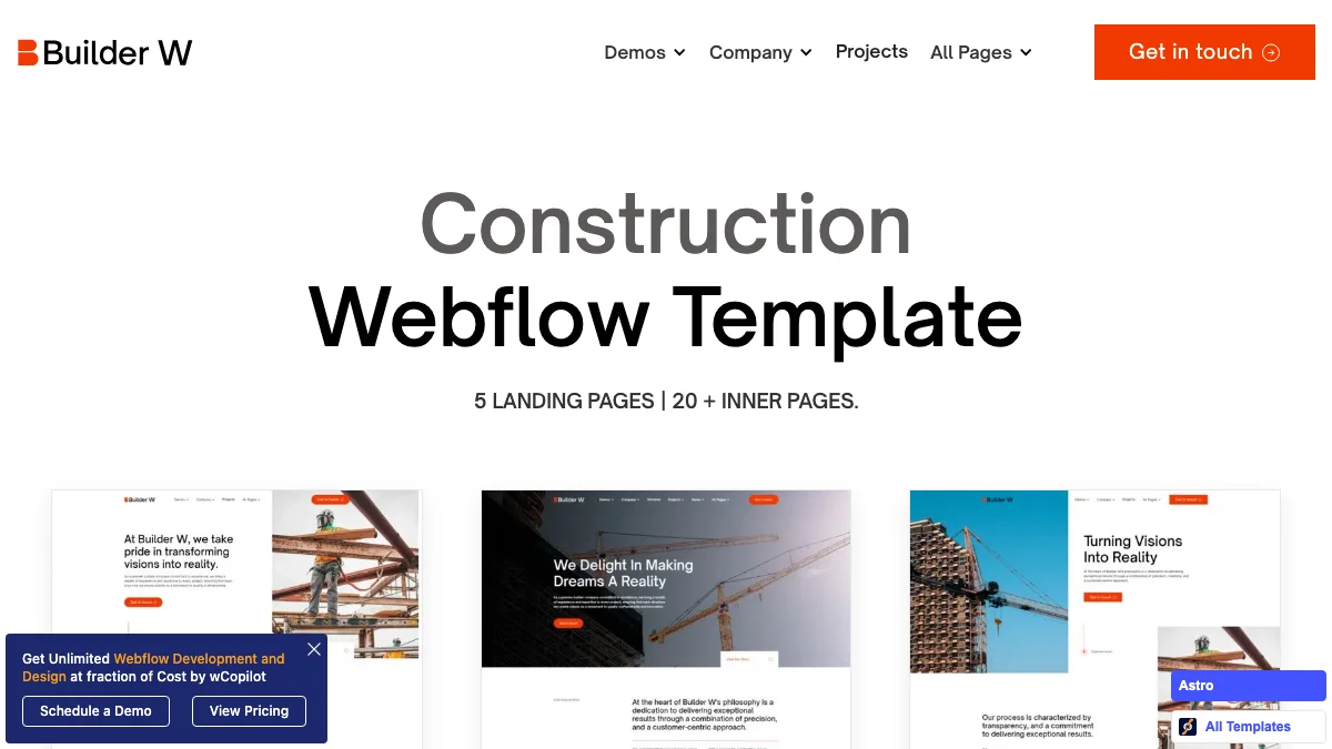 Screenshot of the Builder W theme homepage