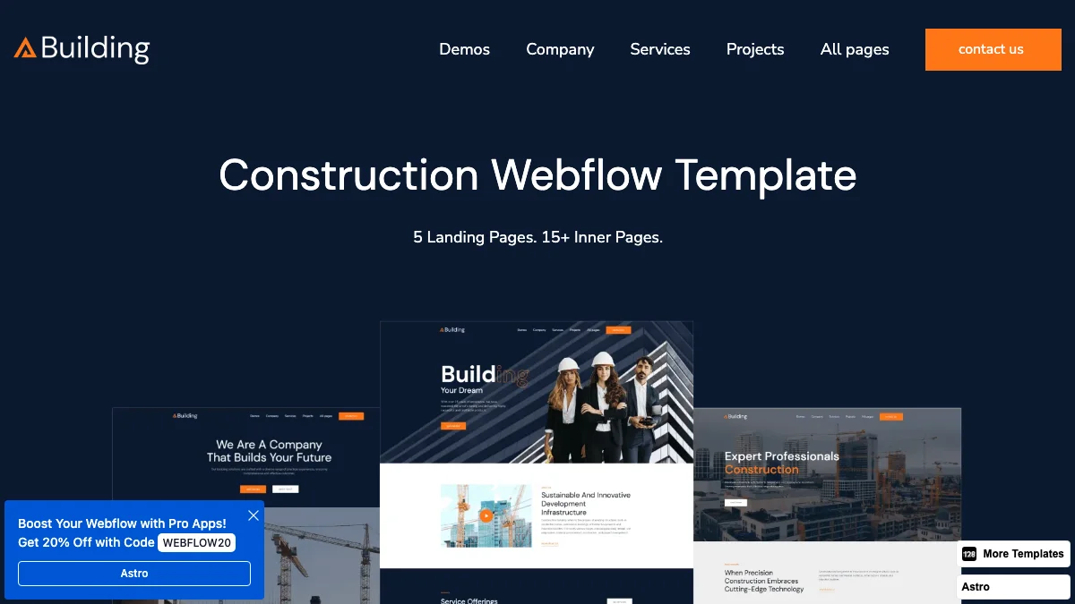 Screenshot of the Building 128 theme homepage