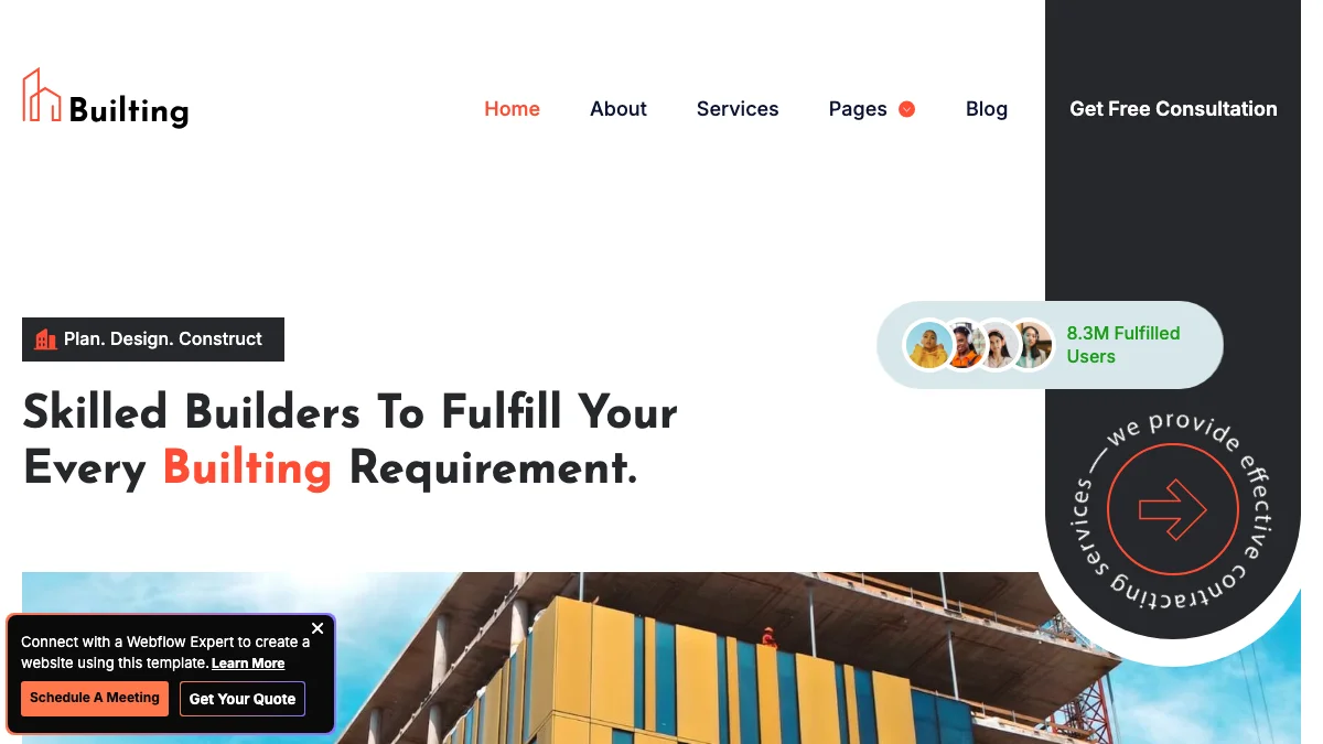 Screenshot of the Builting theme homepage