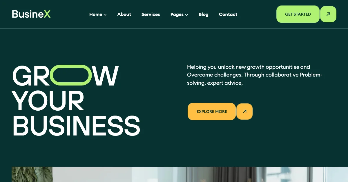 Screenshot of the BusinessX theme homepage
