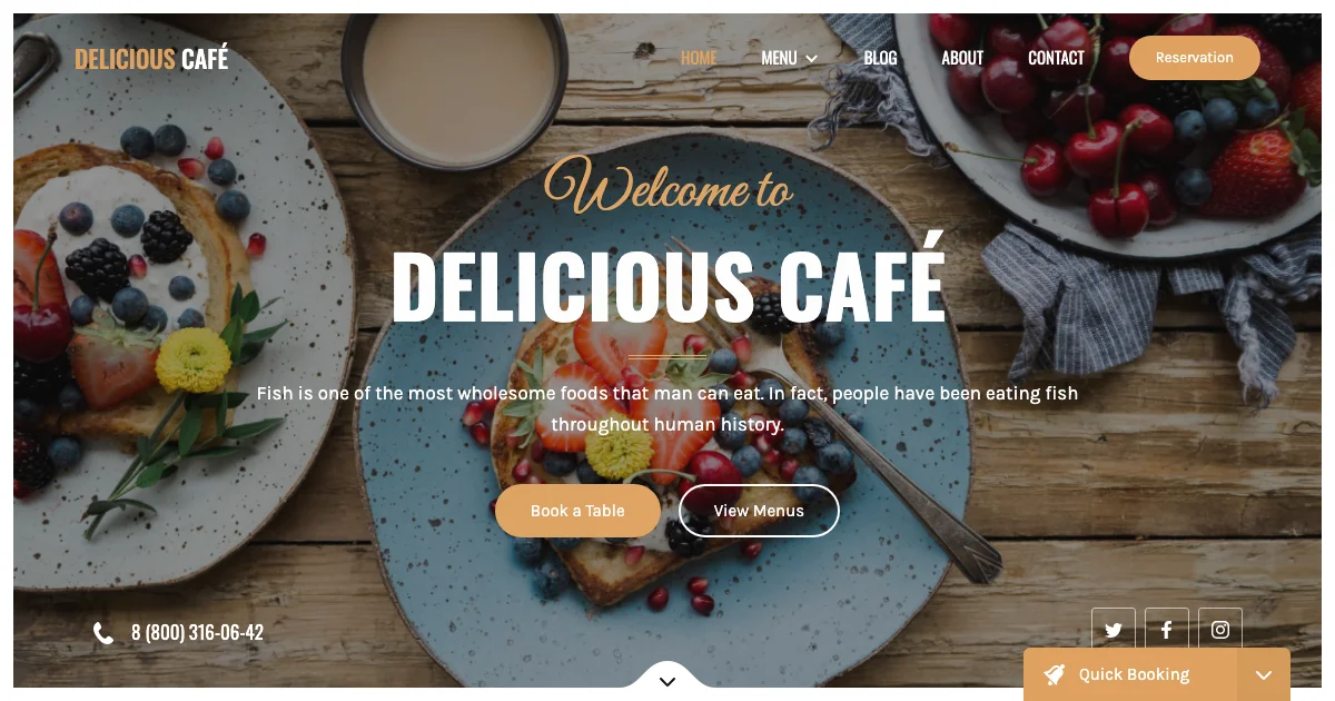 Screenshot of the Café theme homepage