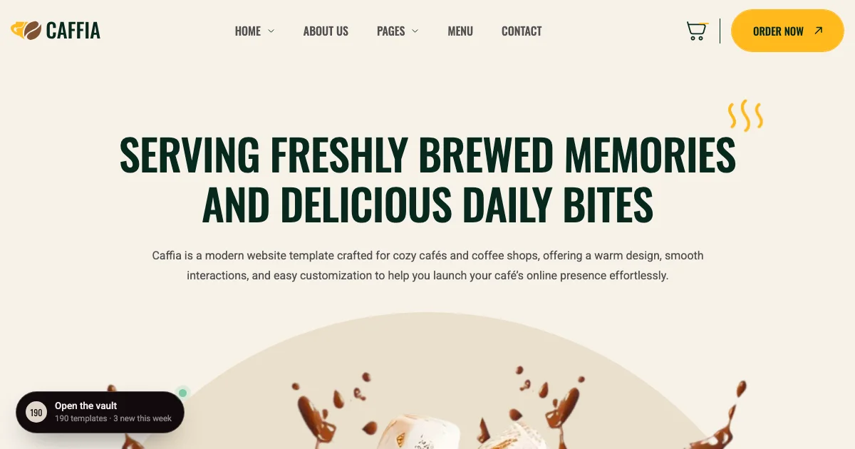 Screenshot of the Caffia theme homepage