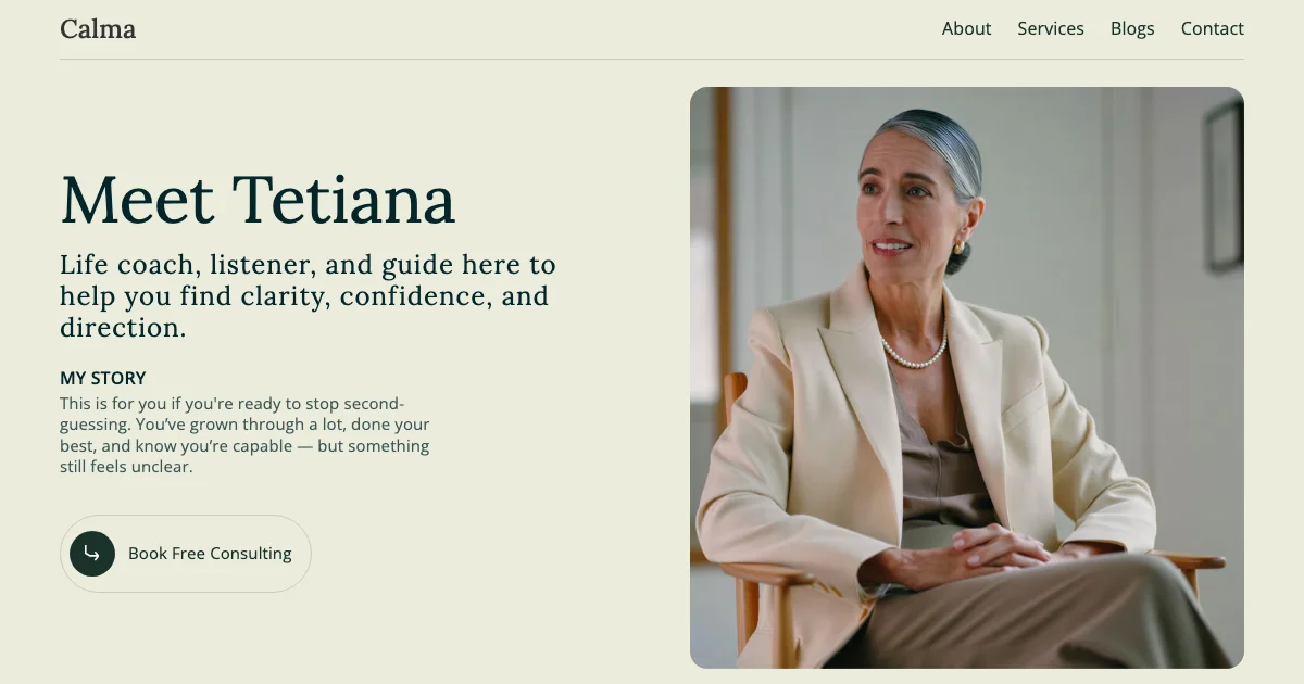 Screenshot of the Calma theme homepage
