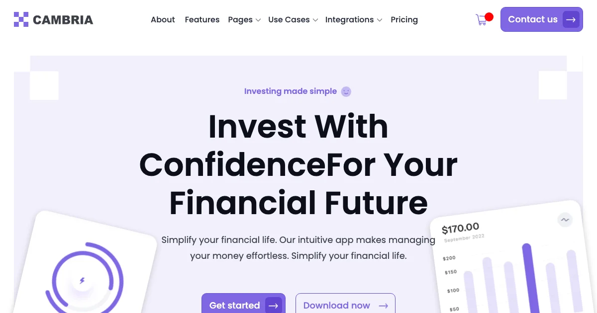 Screenshot of the Cambria theme homepage