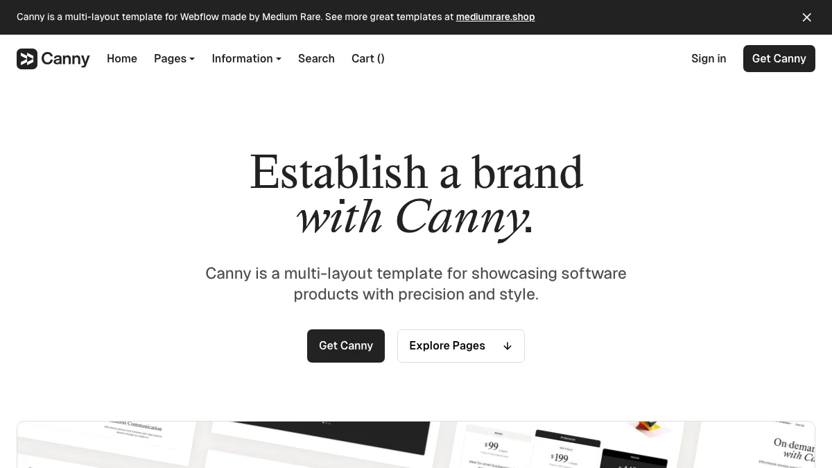 Screenshot of the Canny theme homepage