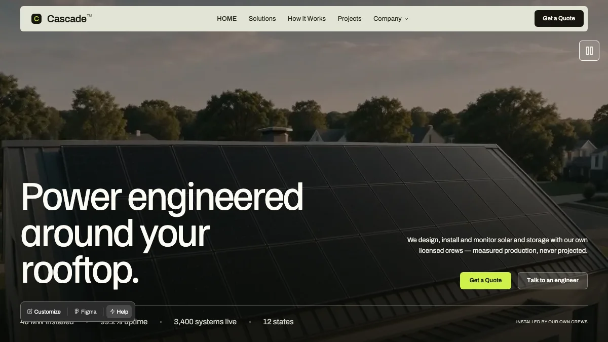 Screenshot of the Cascade theme homepage