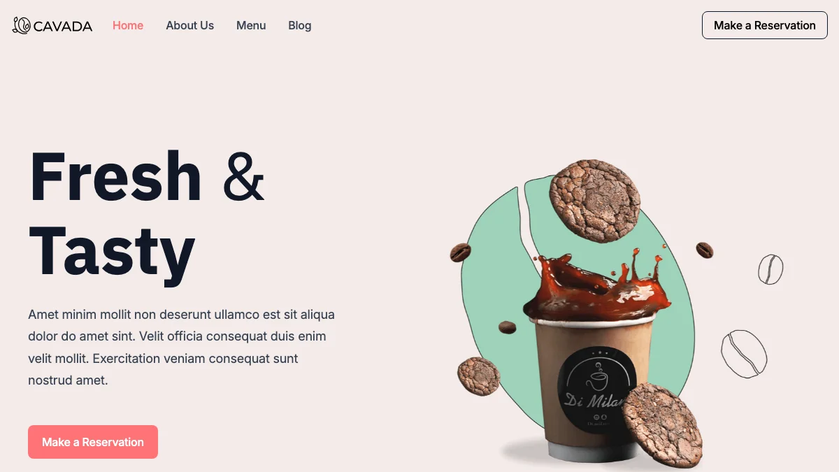 Screenshot of the Cavada theme homepage