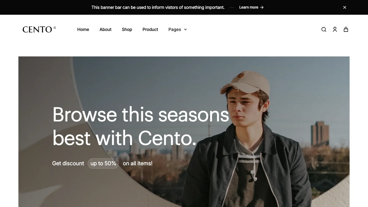 Screenshot of the Cento theme homepage
