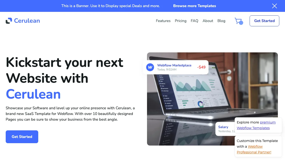 Screenshot of the Cerulean theme homepage