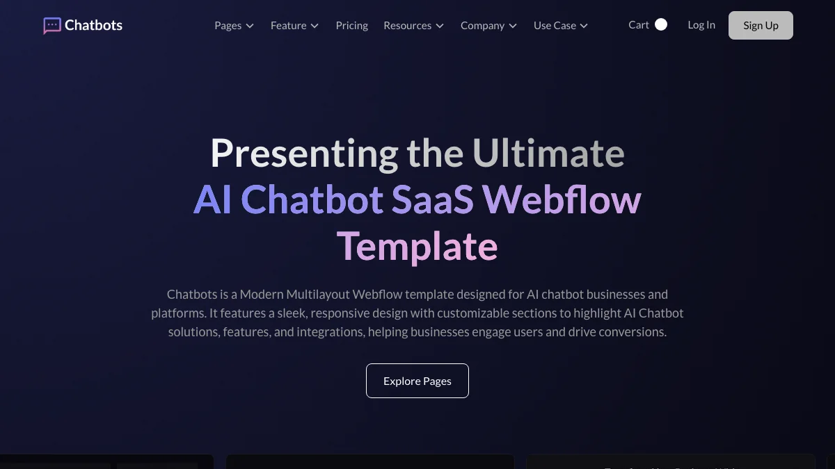 Screenshot of the Chatbots theme homepage