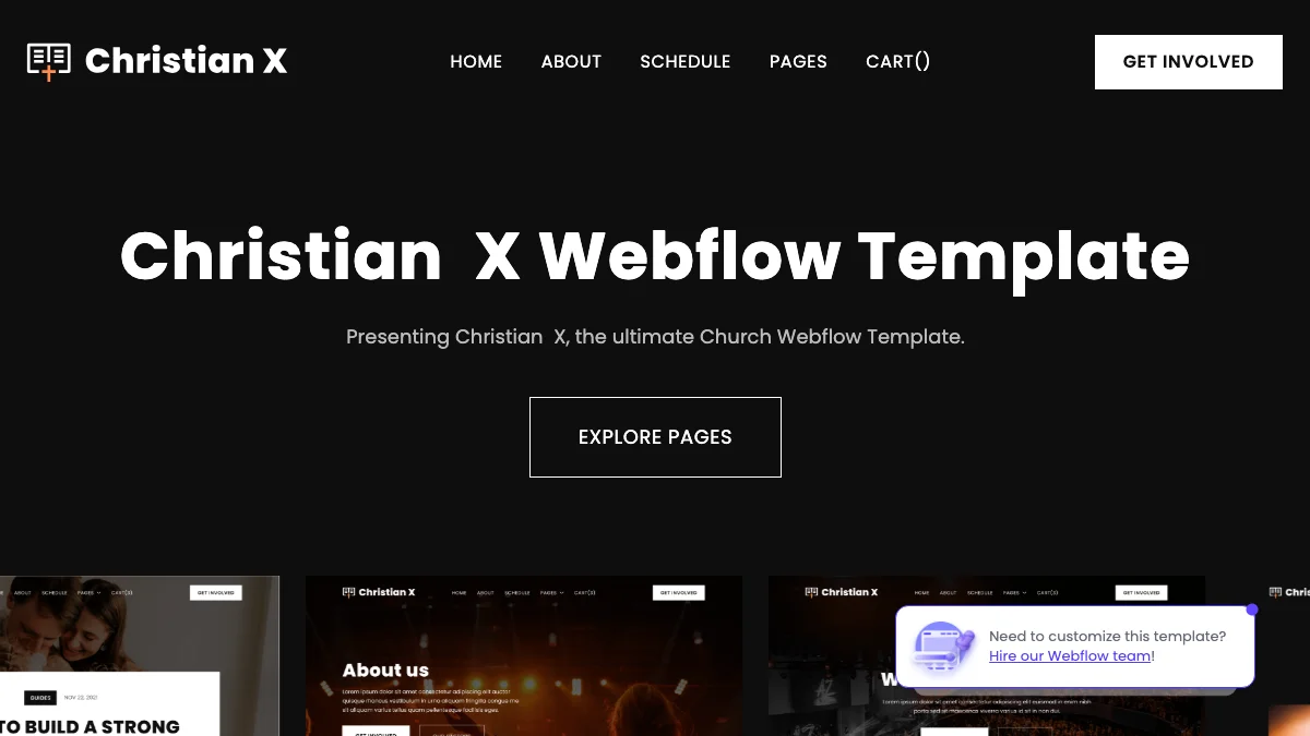 Screenshot of the Church X theme homepage