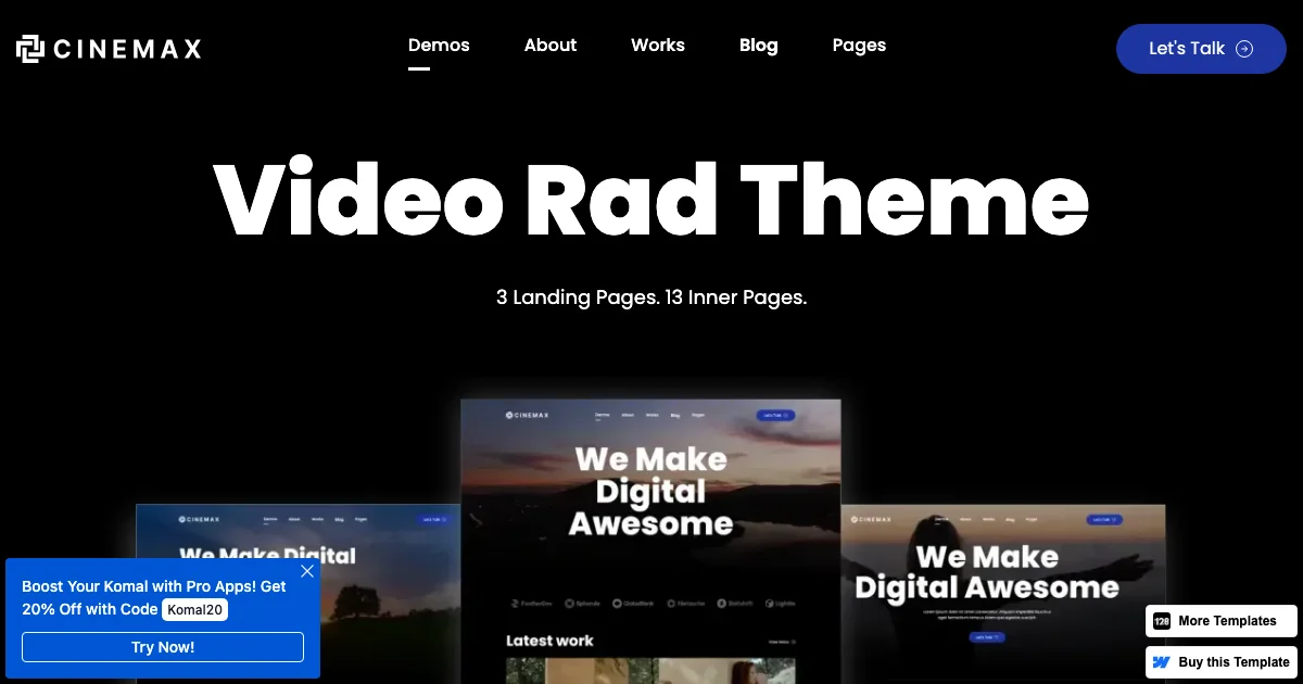 Screenshot of the Cinemax 128 theme homepage
