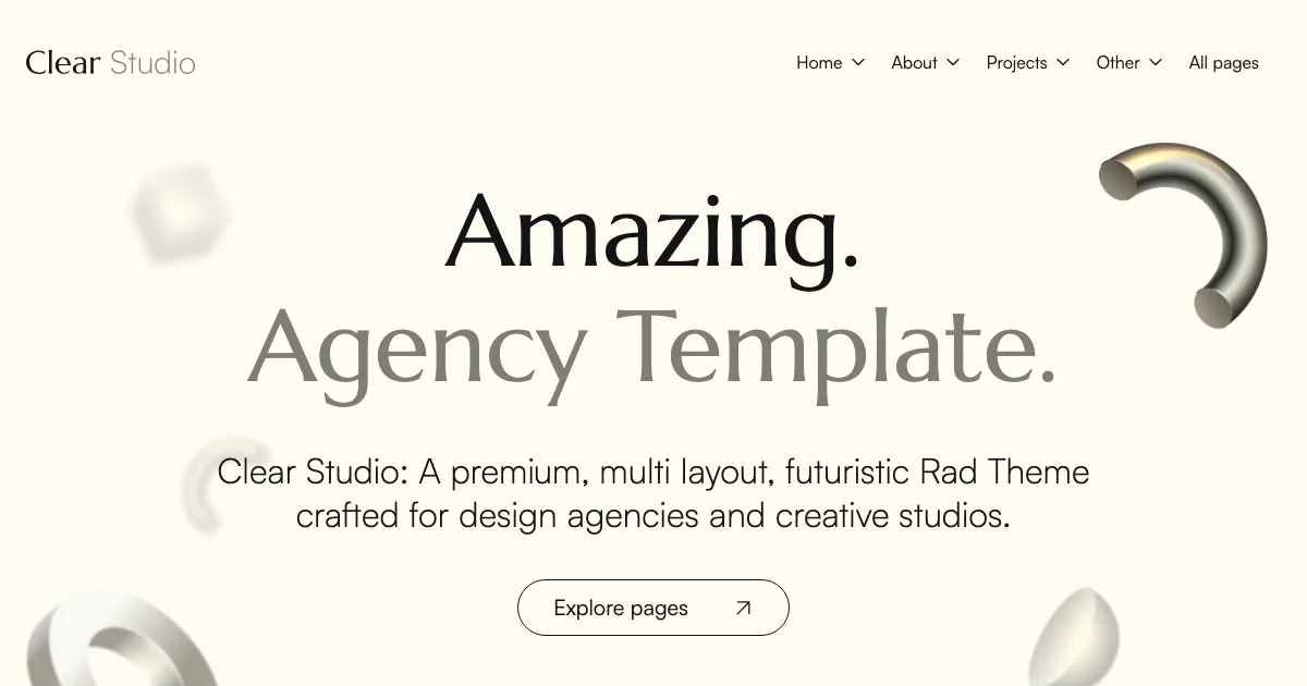 Screenshot of the Clear Studio theme homepage